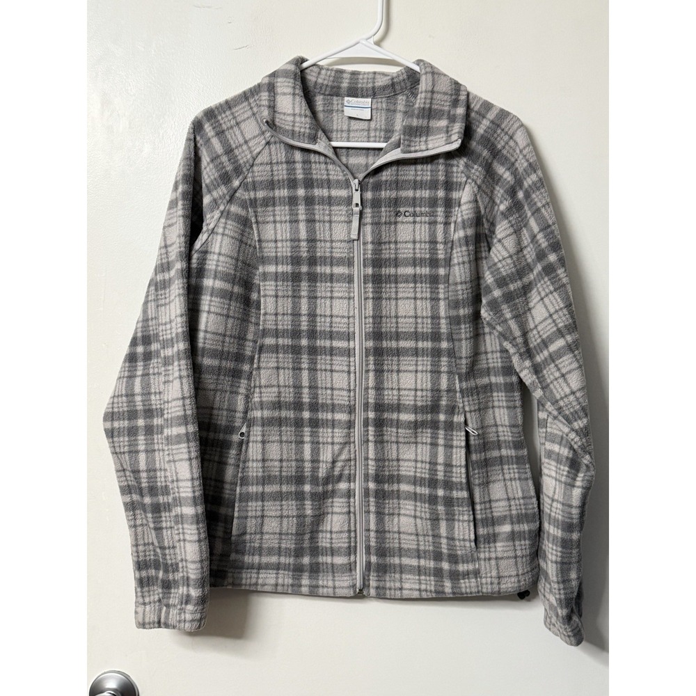 Columbia Women's Large Gray Plaid Full Zip Fleece Jacket